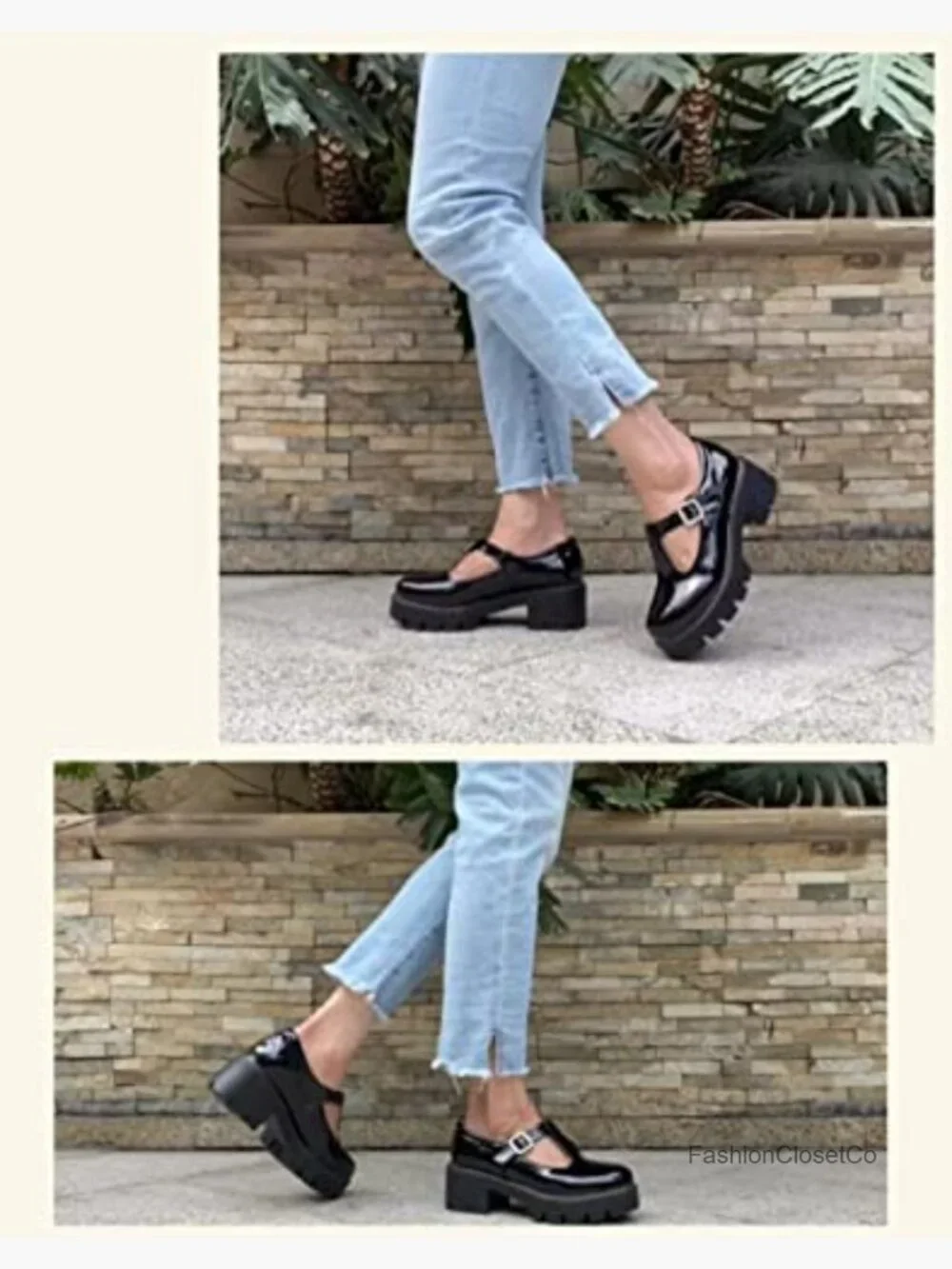 Chunky Platform Mary Janes with Buckle Strap Patent Leather School Shoes